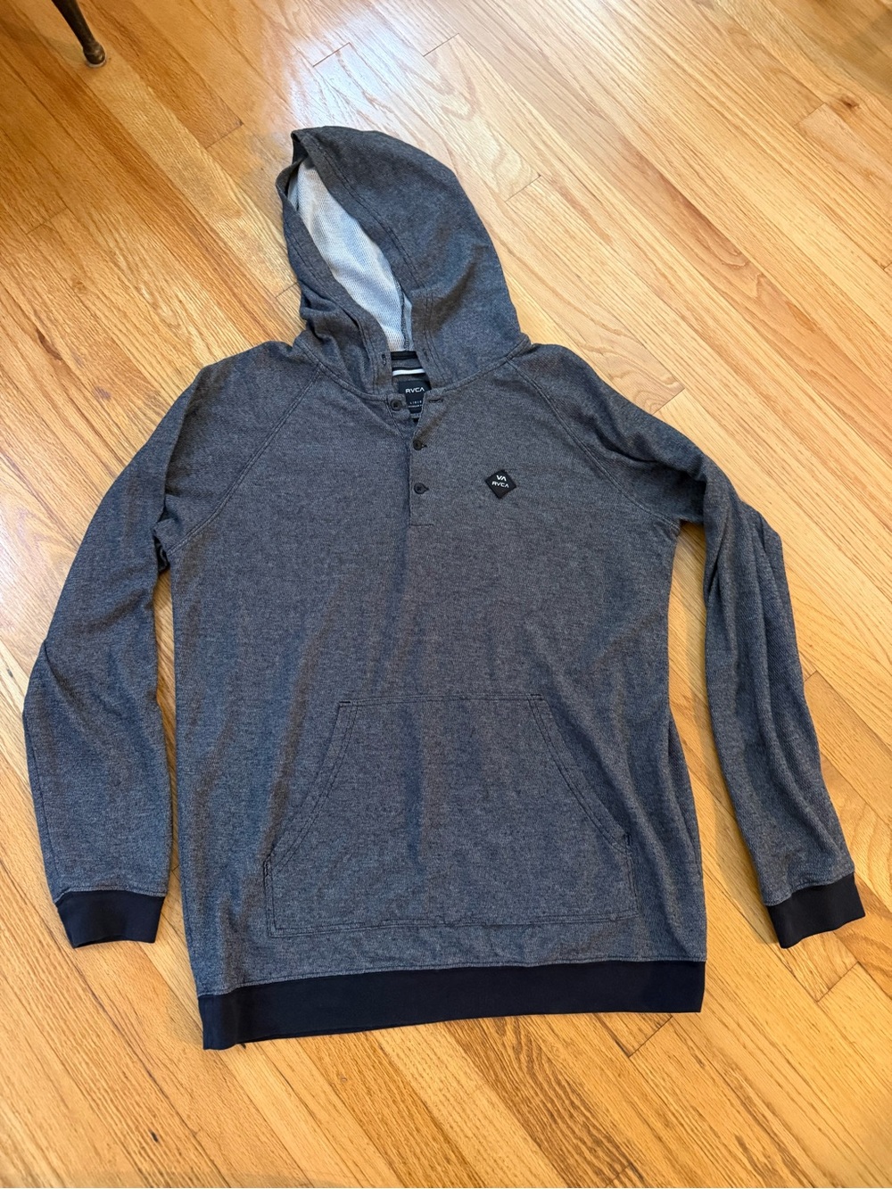 RVCA Charcoal Gray Hooded Pullover with Contrast Trim